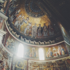 Mosaico Absidale Santa Maria in Trastevere, in basso: Storie della Vergine (Pietro Cavallini)